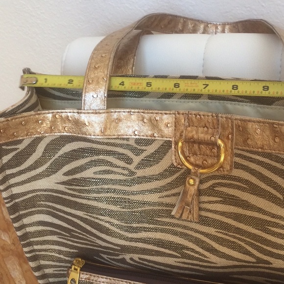 NWOT Modella Tote and Cosmetic Bags Brown/ Gold - Picture 5 of 16